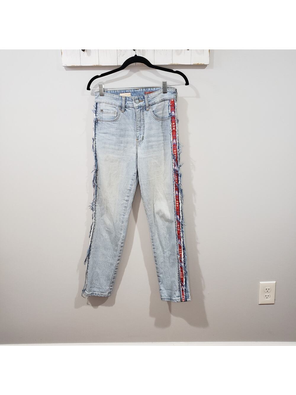 Pilcro Vintage Straight Jeans 25 Tribal Side Stripe Frayed Anthropologie